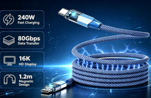 NovaCable – 240W Cyberpunk Transparent Magnetic USB5 Cable